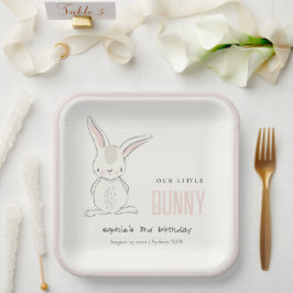 Elegant Simple Bunny Pink Blush Kids Birthday Papieren Bordje