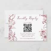 Elegant Simple Burgundy Floral QR Code Wedding RSVP Kaartje (Voorkant)