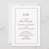 Elegant Simple Burgundy Formal Monogram Weddenscha Kaart (Voorkant)