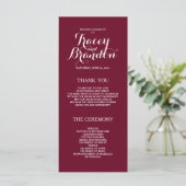 Elegant Simple Burgundy Red Custom Wedding Program Programmakaart (Staand voorkant)