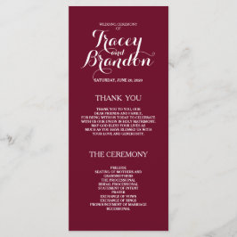 Elegant Simple Burgundy Red Custom Wedding Program Programmakaart
