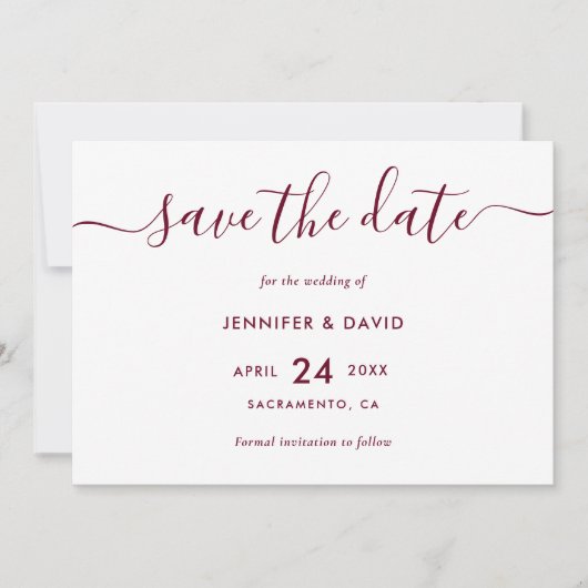 Elegant Simple Burgundy Wedding Save the Date (Voorkant)