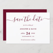 Elegant Simple Burgundy Wedding Save the Date