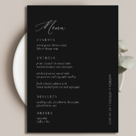 Elegant Simple Calligraphy Black Wedding Menu