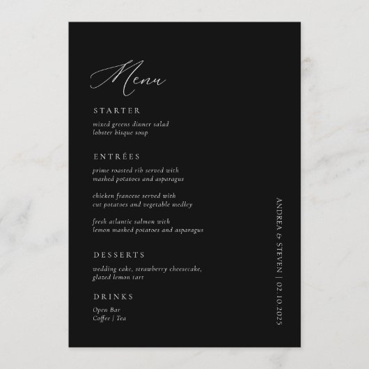 Elegant Simple Calligraphy Black Wedding Menu (Voorkant)