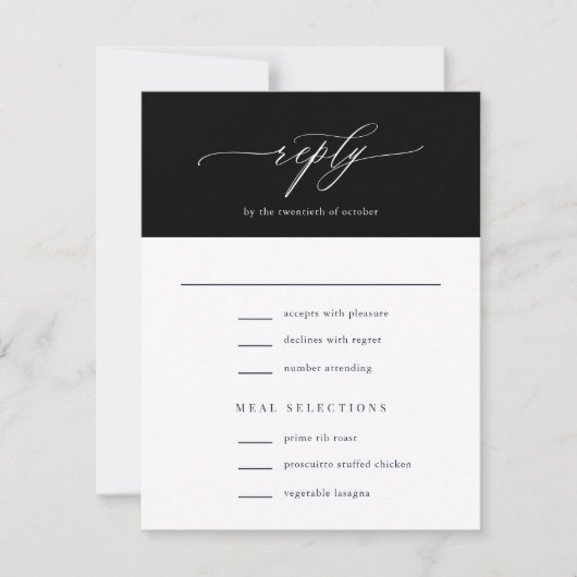 Elegant Simple Calligraphy Black Wedding RSVP Kaartje (Voorkant)