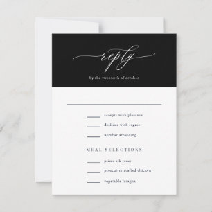 Elegant Simple Calligraphy Black Wedding RSVP Kaartje