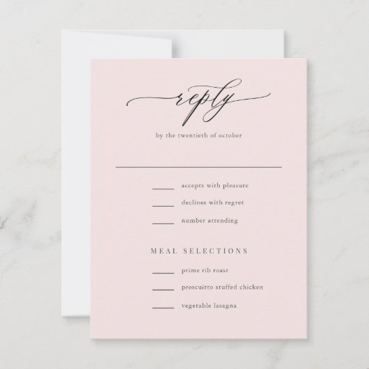 Elegant Simple Calligraphy Blush Pink Wedding RSVP Kaartje (Voorkant)