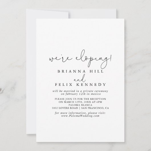 Elegant Simple Calligraphy Elopement Reception Kaart (Voorkant)