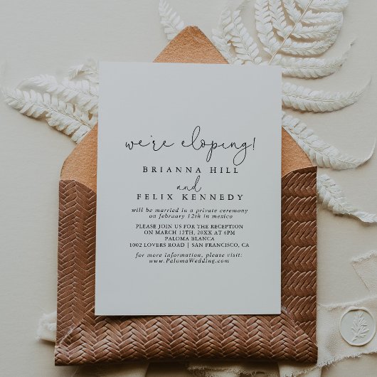 Elegant Simple Calligraphy Elopement Reception Kaart