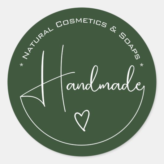 Elegant Simple Calligraphy Handmade Heart Green Ronde Sticker (Voorkant)