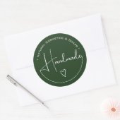Elegant Simple Calligraphy Handmade Heart Green Ronde Sticker (Envelop)