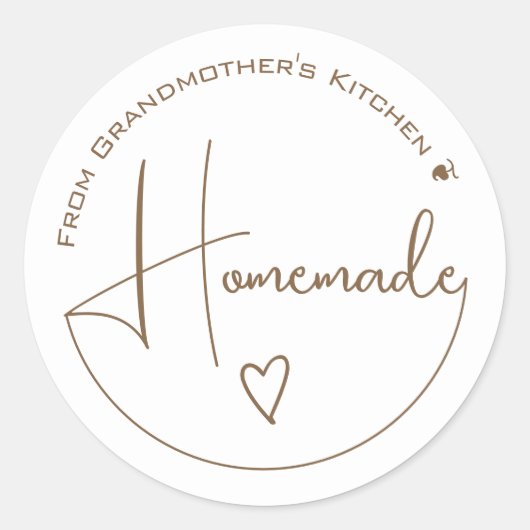 Elegant Simple Calligraphy Homemade Heart White Ronde Sticker (Voorkant)