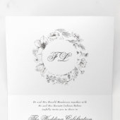 Elegant Simple Calligraphy Monogram Floral Wedding Drieluik Uitnodiging (Binnenzijde eerst)