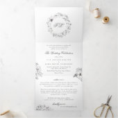 Elegant Simple Calligraphy Monogram Floral Wedding Drieluik Uitnodiging (Binnen)