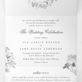 Elegant Simple Calligraphy Monogram Floral Wedding Drieluik Uitnodiging (Binnenkant midden)