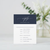 Elegant Simple Calligraphy Navy Blue Wedding RSVP Kaartje (Staand voorkant)