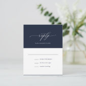 Elegant Simple Calligraphy Navy Blue Wedding RSVP Kaartje (Staand voorkant)
