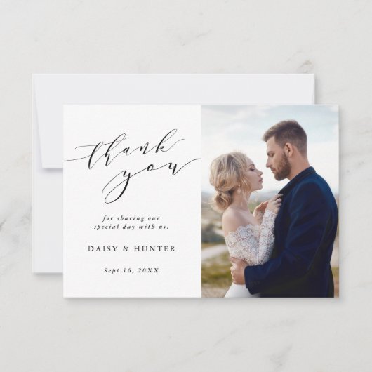 Elegant Simple Calligraphy Wedding 2 Photo Bedankkaart (Voorkant)