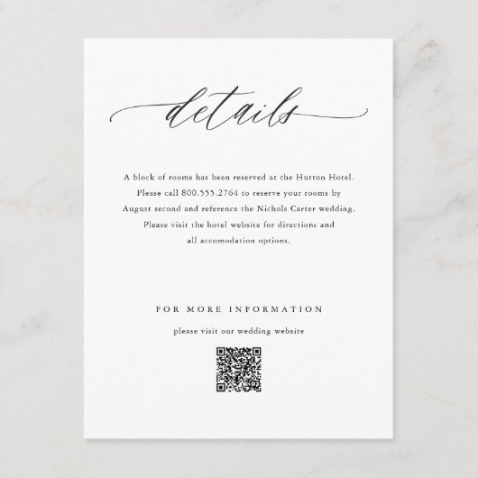 Elegant Simple Calligraphy Wedding Informatiekaartje (Voorkant)