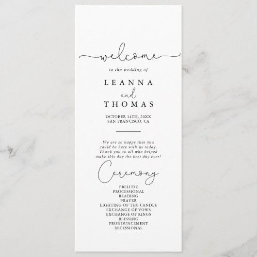Elegant Simple Calligraphy Wedding Program Programmakaart (Voorkant)
