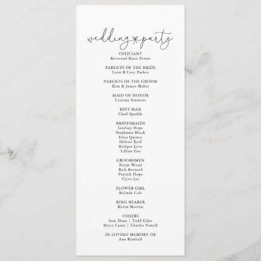 Elegant Simple Calligraphy Wedding Program Programmakaart (Achterkant)