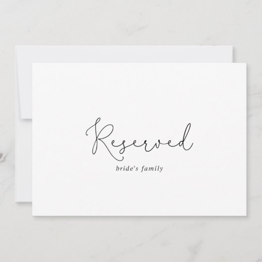 Elegant Simple Calligraphy Wedding Reserved Sign (Voorkant)