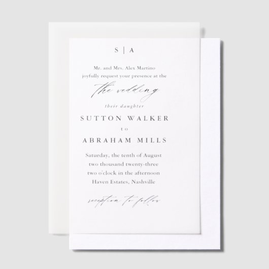 Elegant Simple Calligraphy Wedding Vellum Uitnodigingen (Offset)