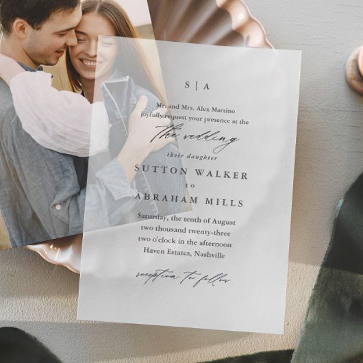Elegant Simple Calligraphy Wedding Vellum Uitnodigingen