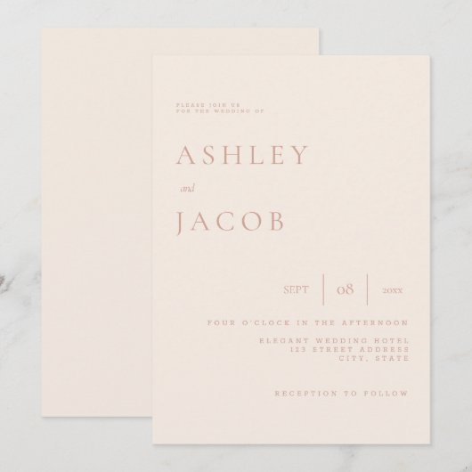 Elegant Simple Chic Beige Wedding Kaart (Voorkant / Achterkant)