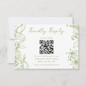 Elegant Simple Citrus Green Floral QR Code Wedding RSVP Kaartje (Voorkant)