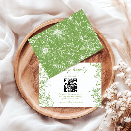Elegant Simple Citrus Green Floral QR Code Wedding RSVP Kaartje