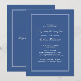 Elegant Simple Classic Blue Wedding Kaart