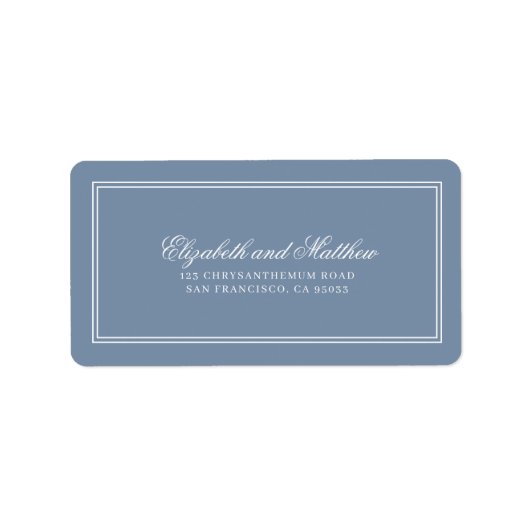 Elegant Simple Classic Blue Wedding Return Address Etiket (Voorkant)