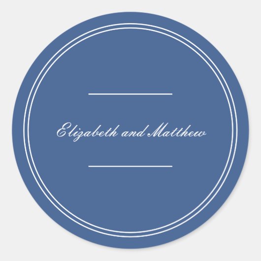 Elegant Simple Classic Blue Wedding Ronde Sticker (Voorkant)