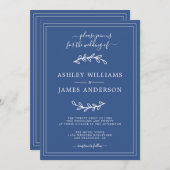 Elegant Simple Classic Blue Wedding-uitnodiging Kaart (Voorkant / Achterkant)