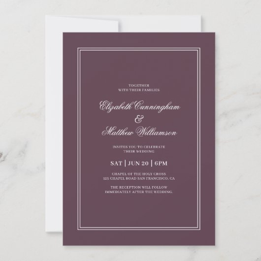 Elegant Simple Classic Cassis Wedding Kaart (Voorkant)
