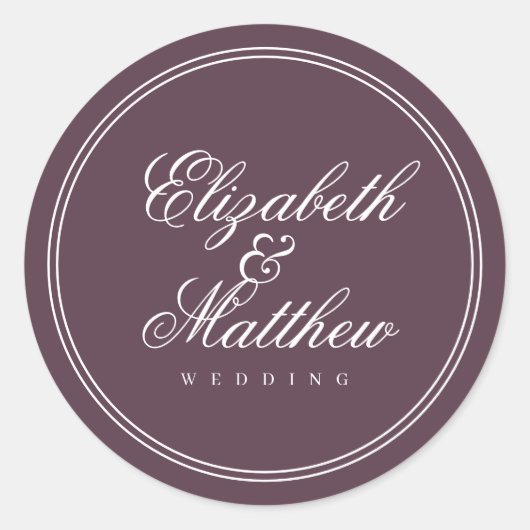 Elegant Simple Classic Cassis Wedding Ronde Sticker (Voorkant)