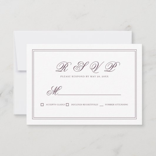 Elegant Simple Classic Cassis Wedding RSVP Kaartje (Voorkant)