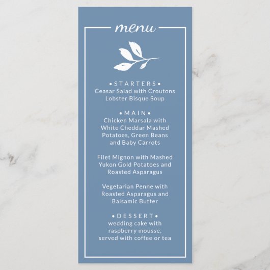 Elegant Simple classic dusty Blue Wedding Menu (Voorkant)