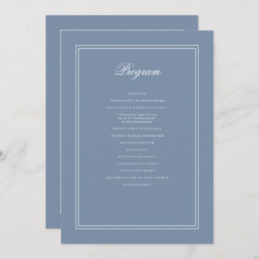 Elegant Simple Classic Faded Blue & White Weddensc Programmakaart (Voorkant / Achterkant)