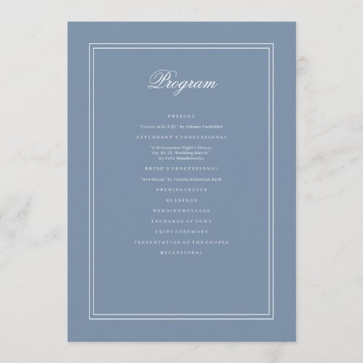 Elegant Simple Classic Faded Blue & White Weddensc Programmakaart (Voorkant)