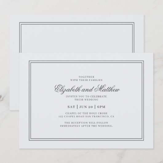 Elegant Simple Classic White Wedding Kaart (Voorkant / Achterkant)