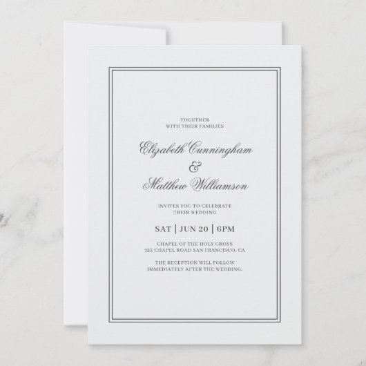 Elegant Simple Classic White Wedding Kaart (Voorkant)