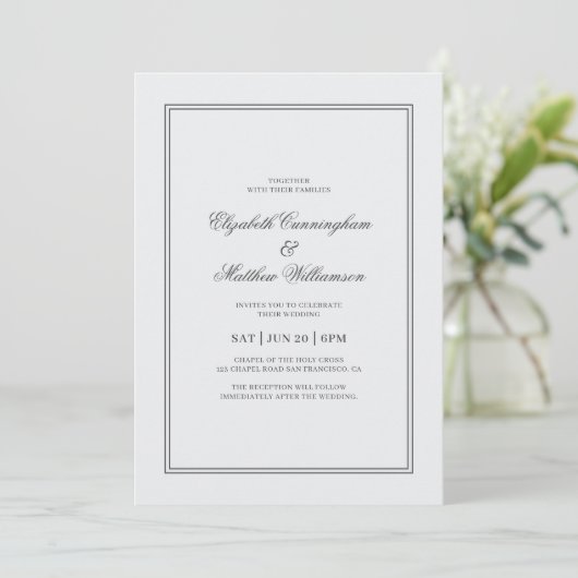 Elegant Simple Classic White Wedding Kaart (Staand voorkant)