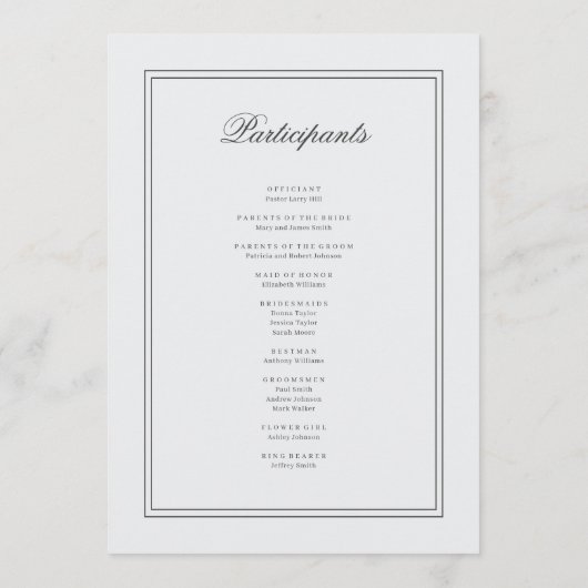 Elegant Simple Classic White Wedding Programmakaart (Achterkant)
