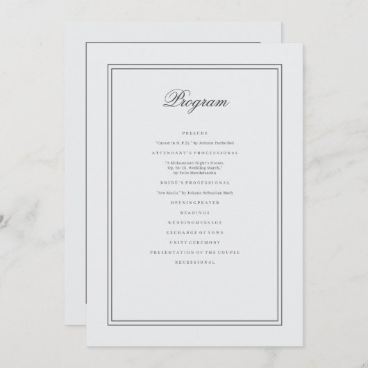 Elegant Simple Classic White Wedding Programmakaart (Voorkant / Achterkant)