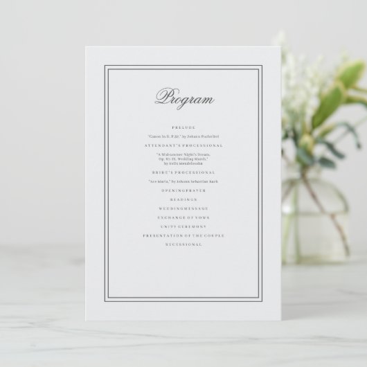 Elegant Simple Classic White Wedding Programmakaart (Staand voorkant)