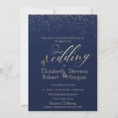 Elegant Simple Confetti Navy Blue Wedding Kaart (Voorkant)