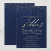 Elegant Simple Confetti Navy Blue Wedding Kaart (Voorkant / Achterkant)